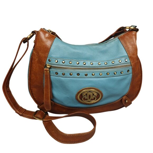Original by Sharif Turquoise Blue Brown Leather Crossbody Saddle Bag - Picture 1 of 10